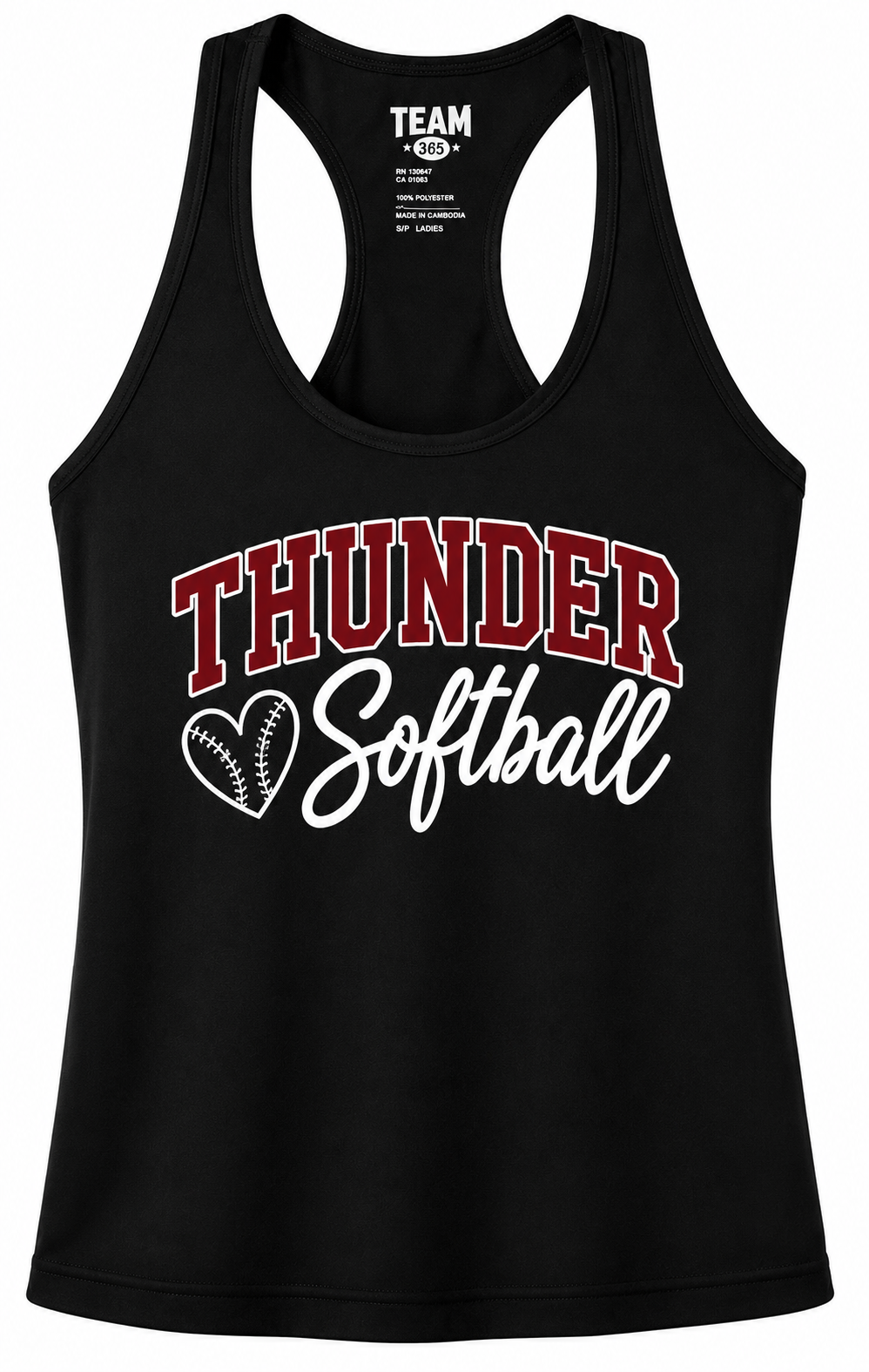 Thunder Softball - (Script Logo) Women's Zone Team 365 Performance Racerback Tank - Black