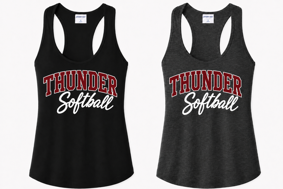Thunder Softball- (Script Logo) Sport-Tek® Women's PosiCharge® Competitor™ Racerback Tank- Black or Gray